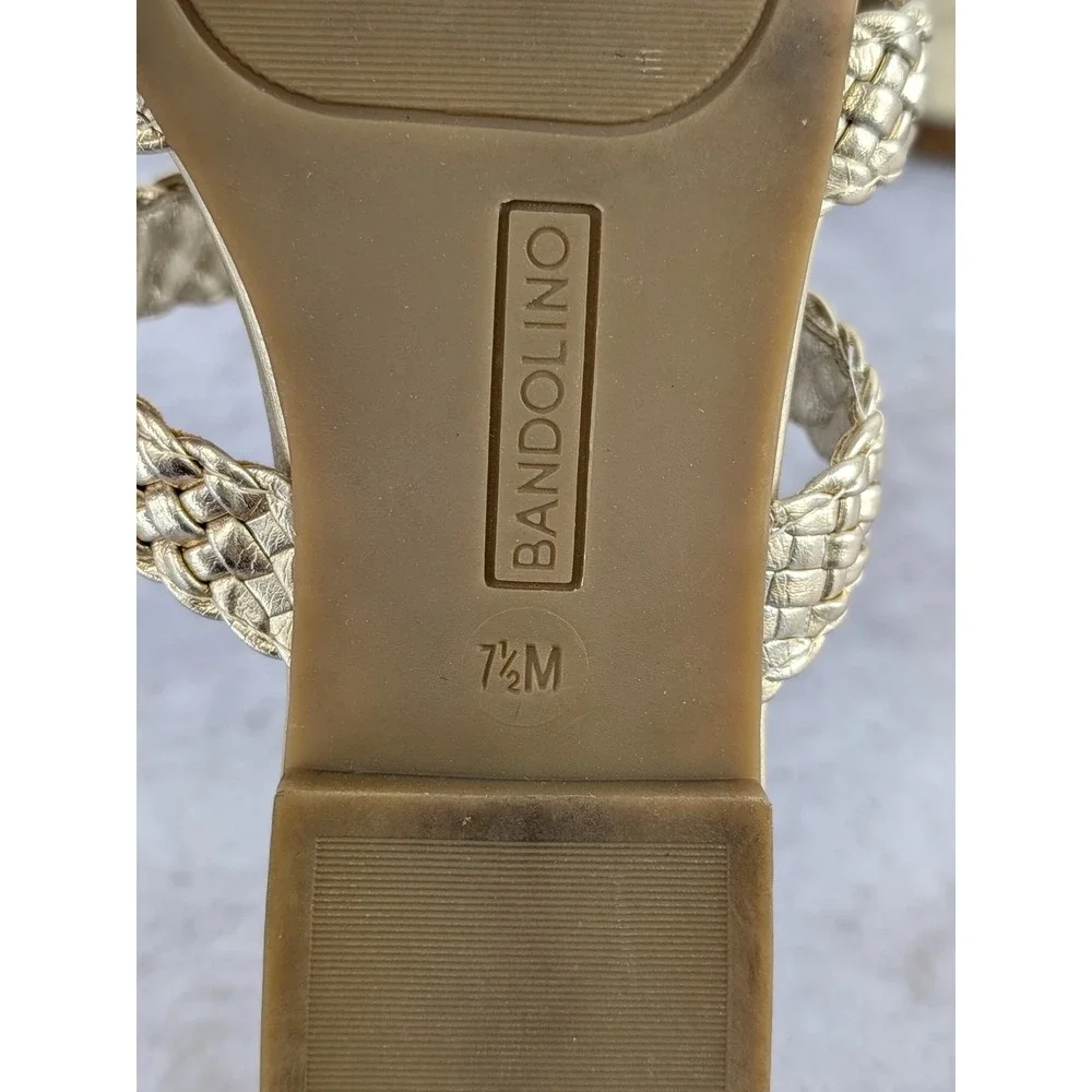 Bandolino Women Gold Braided Multi Strap Square Toe Flat Slide Sandals Size 7.5M